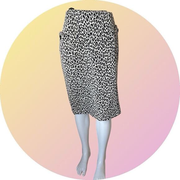 Spiegel Catalog Vtg 90s Black Cream Cheetah Pencil Knit Skirt NEW Womens L 12 - Picture 1 of 11